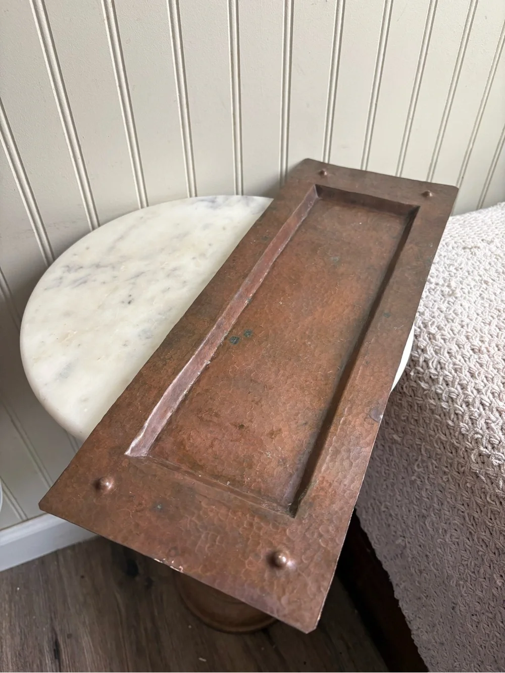 Vintage Hammered Copper Low Profile Rectanglular Decorative Tray Collectible VTG
